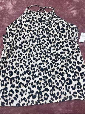 Old Navy Leopard Print High-Neck Tankini Swimsuit Top - Black & Cream